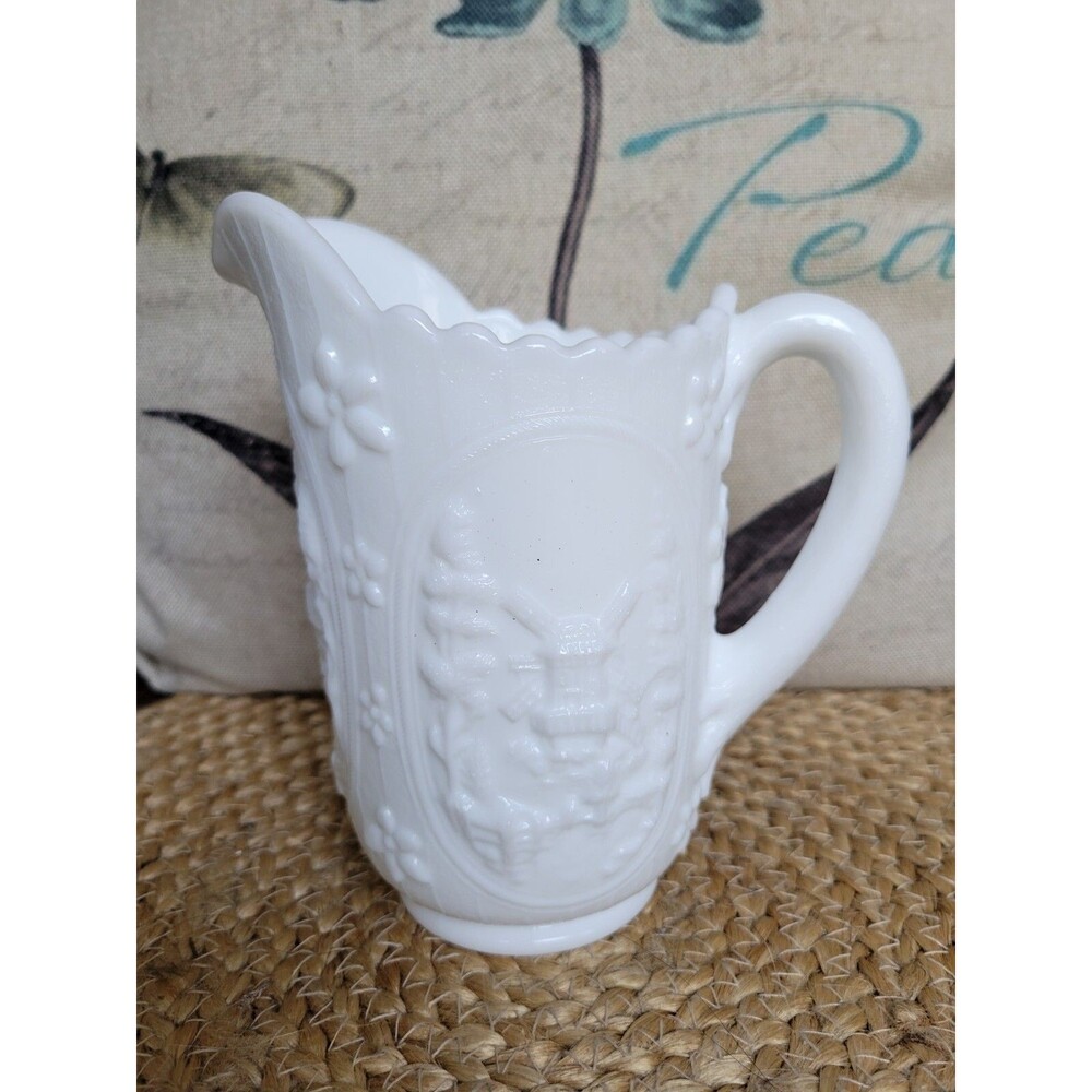 Vintage Windmill Frosted Milk Glass Pitcher by Imperial Glass Ohio - 16 oz